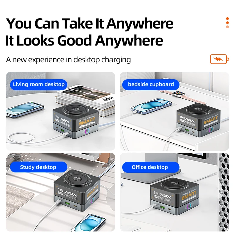 Estación de carga USB carga inalámbrica 80W PD PPS cargador rápido para portátil tableta iPhone 15 16 Samsung - imagen 3