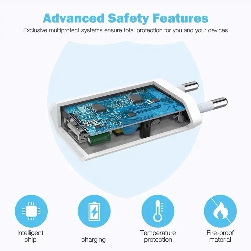 Cargador de pared USB para IPhone, dispositivo de 5V, 1A, Eu AC, 6, 7, 8 plus, x, xr, 11, 12, 13, 14, 2 a 5 unidades - imagen 4