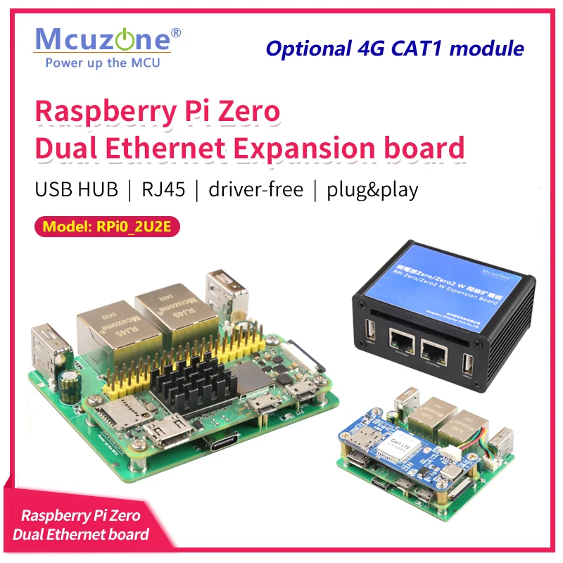 RPi0_2U2E, placa USB y Ethernet dual para RaspberryPi zero W/WH, zero2 W, USB HUB, 4G LTE sin controlador,