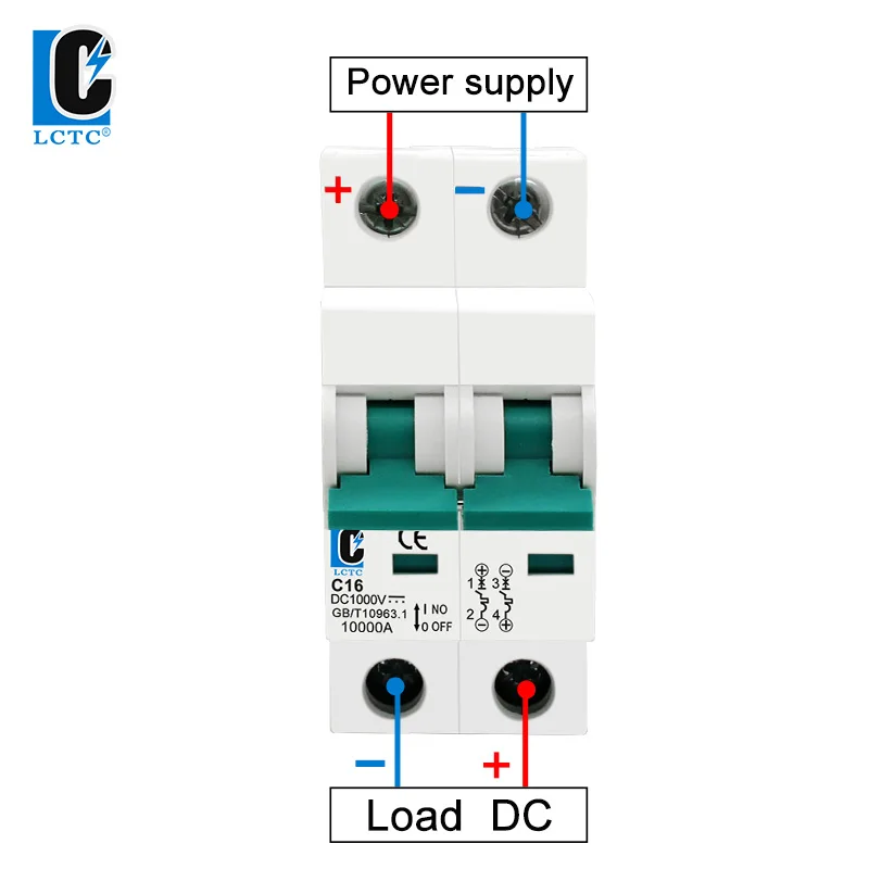 LCTC 2P DC 1000V Mini disyuntor Solar 6A 10A 16A 20A 25A 32A 40A 50A 63A para sistema fotovoltaico interruptor automático fotovoltaico - imagen 5