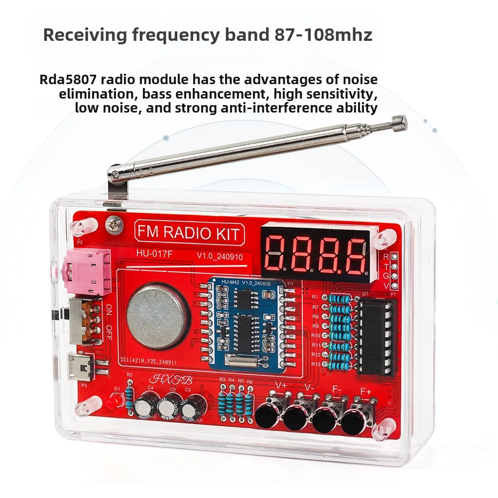 Kit electrónico de Radio FM DIY, frecuencia ajustable 87-108MHz, pantalla Digital, proyecto de soldadura DIY, práctica de soldadura RDA5807 - imagen 4