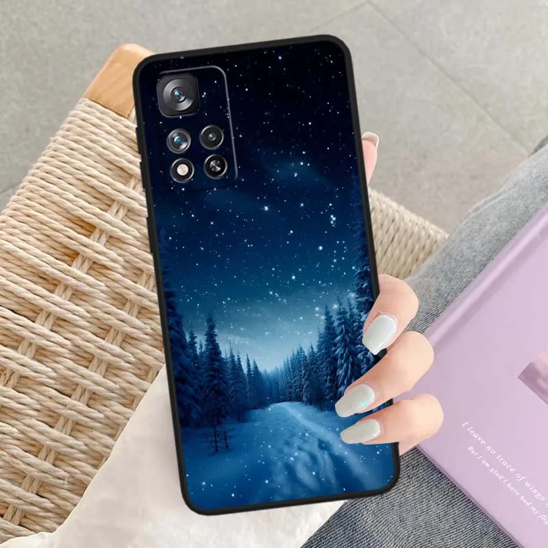 Escena de nieve de invierno para Xiaomi Redmi Note 14 14S 13 12S 12R 12T Lite Pro Plus Max 5G 4G funda de teléfono negra - imagen 2