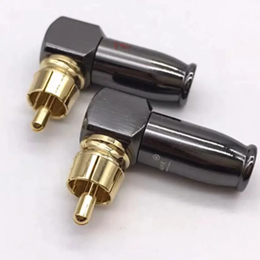 1/2 pares de 90 grados Snake King RCA pistola en forma de L negro chapado en oro ángulo recto RCA macho enchufe Audio Video conector soldadura - imagen 2