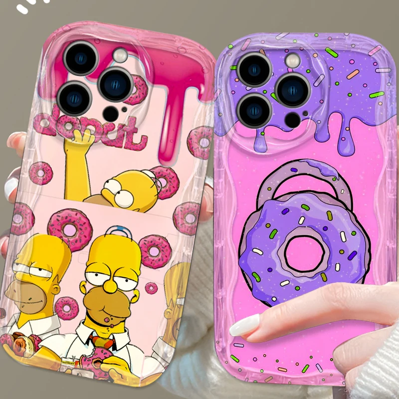 Funda de teléfono suave con diseño de donuts de los Simpsons para Apple iPhone 15 14 13 12 11 XS XR X Pro Max Plus Wave Oil