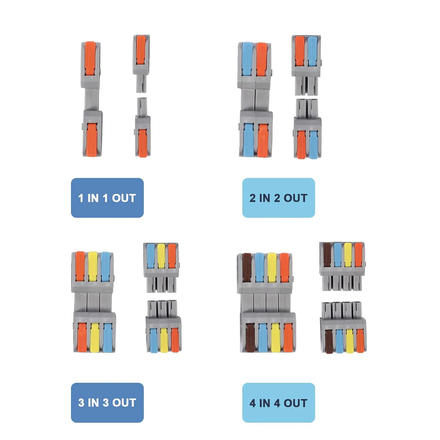 5 uds conectores de cable de palanca protección manual 4/5 conductores conectores eléctricos para cables AWG 24-12, conectores de cables reutilizables - imagen 5