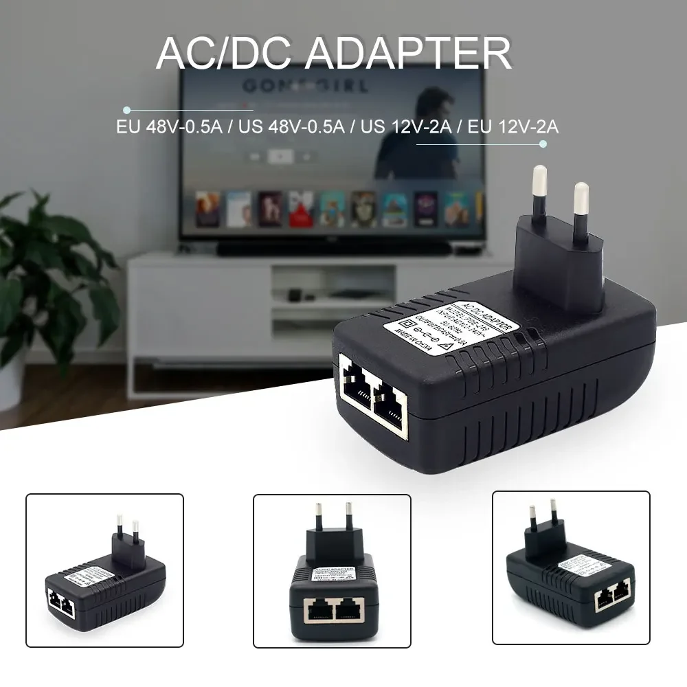 Inyector POE de 48V/12V, adaptador de corriente CCTV Ethernet 0.5A /2A 24W POE para cámara IP, teléfonos IP, adaptador de corriente con interruptor POE, opción UE/EE. UU. - imagen 5