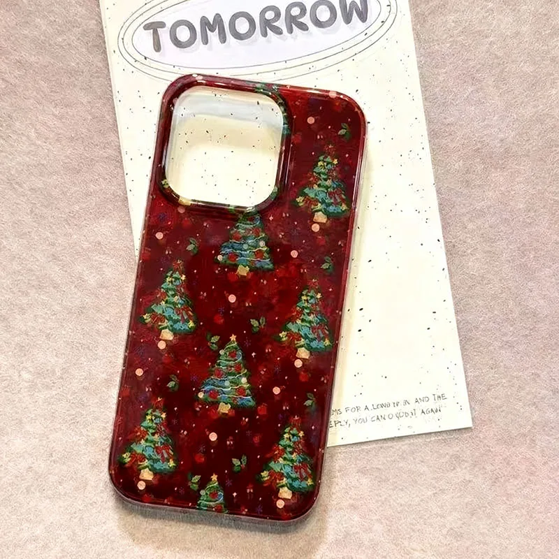 Fondo rojo árbol de Navidad funda de teléfono para iPhone 17 Pro fundas iPhone 16 Pro Max 15 14 13 12 11 XS X XR 7 8 Plus 16E Air Cover - imagen 5