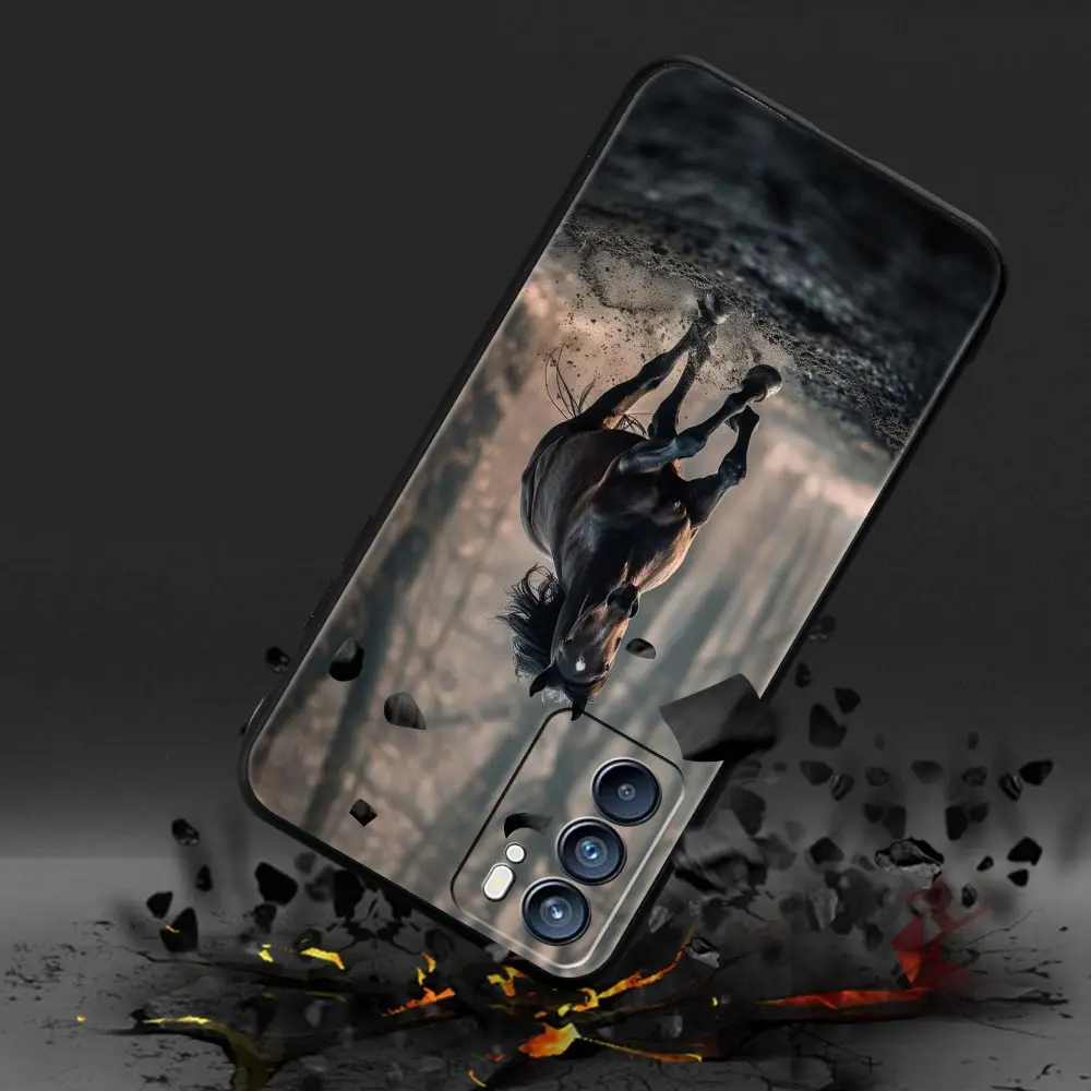 Funda para Oppo Reno13 Reno12 Reno11 F Reno10 Pro A54 A53 A95 A76 A57 A98 A80 A79 5G A78 4G cubierta negro blanco caballos galopando - imagen 3