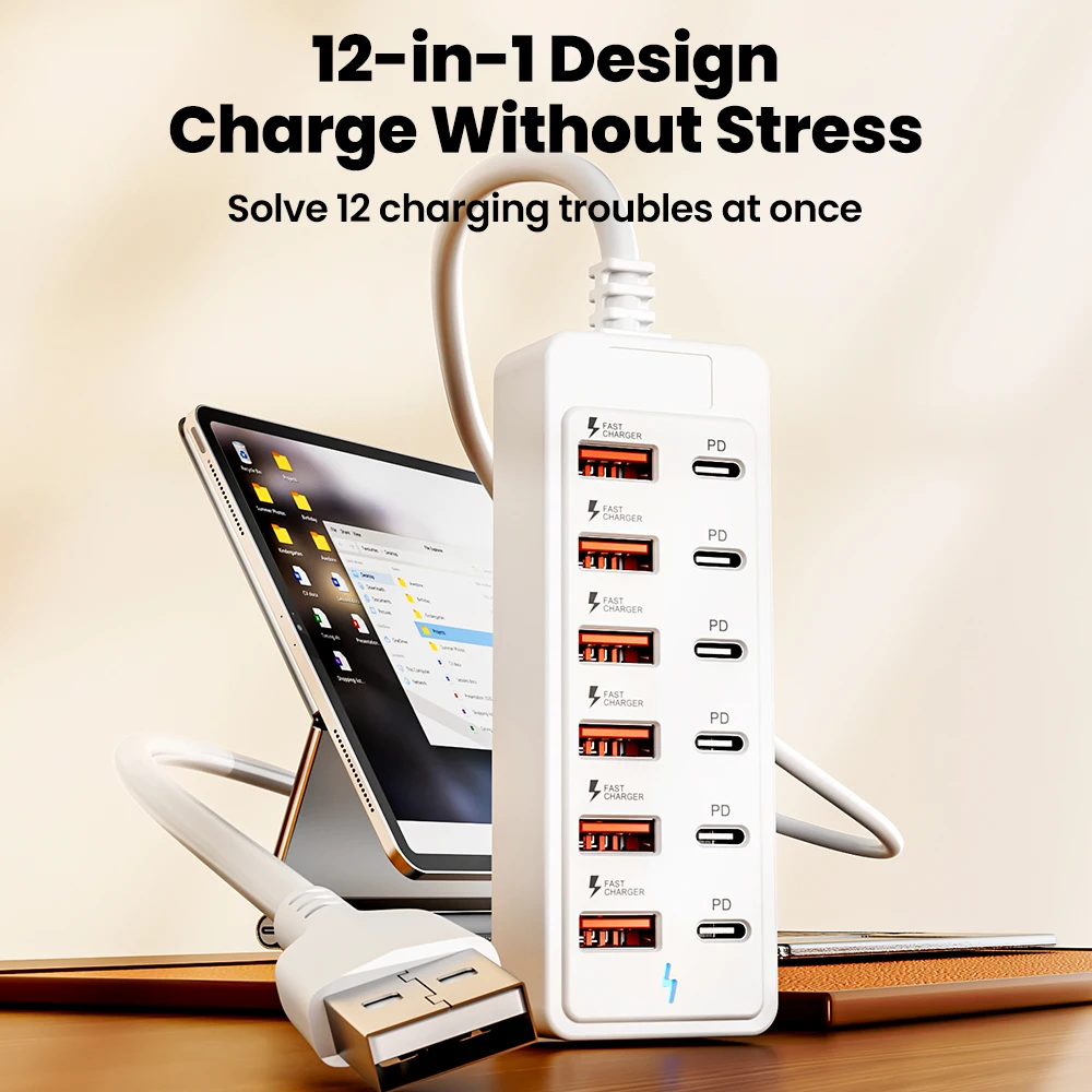 12 en 1 multipuerto USB extender cargador enchufe 6 tipo C + 6 USB PD carga rápida adaptador de corriente para teléfono móvil convertidor divisor USB - imagen 2