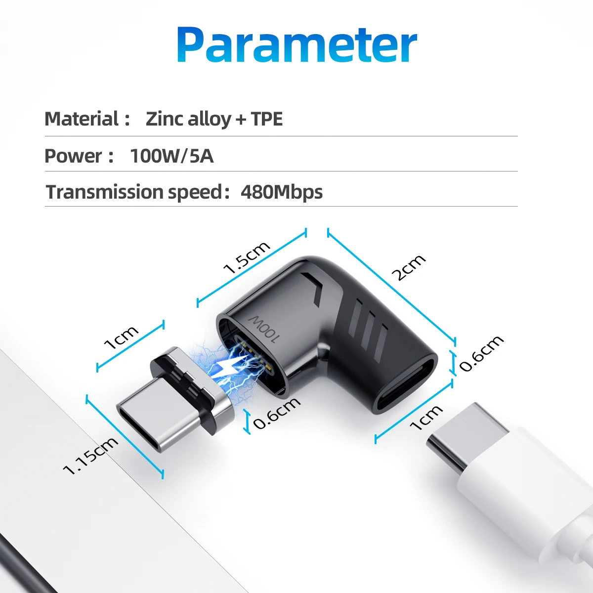 Adaptador magnético Usb C a tipo C, convertidor de carga rápida tipo C a USB OTG, Conector de ángulo recto para Samsung, Xiaomi, Huawei, MAC - imagen 2
