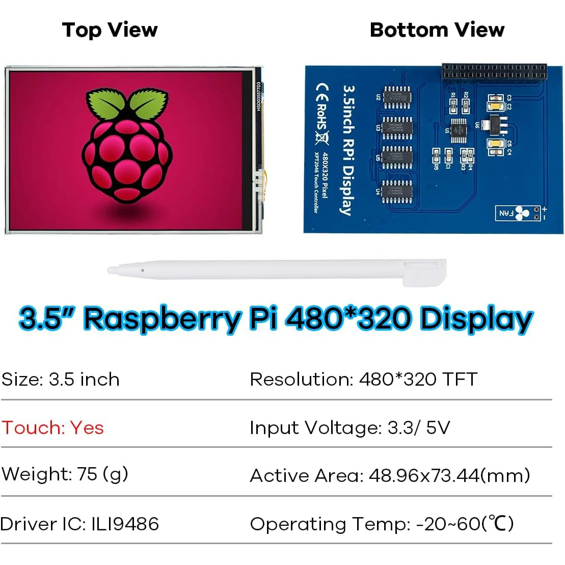 Módulo de pantalla Raspberry Pi de 3,5 pulgadas Pantalla táctil de 3,5 pulgadas Pantalla táctil TFT de 320 × 480 con lápiz táctil para Raspberry Pi A, - imagen 5