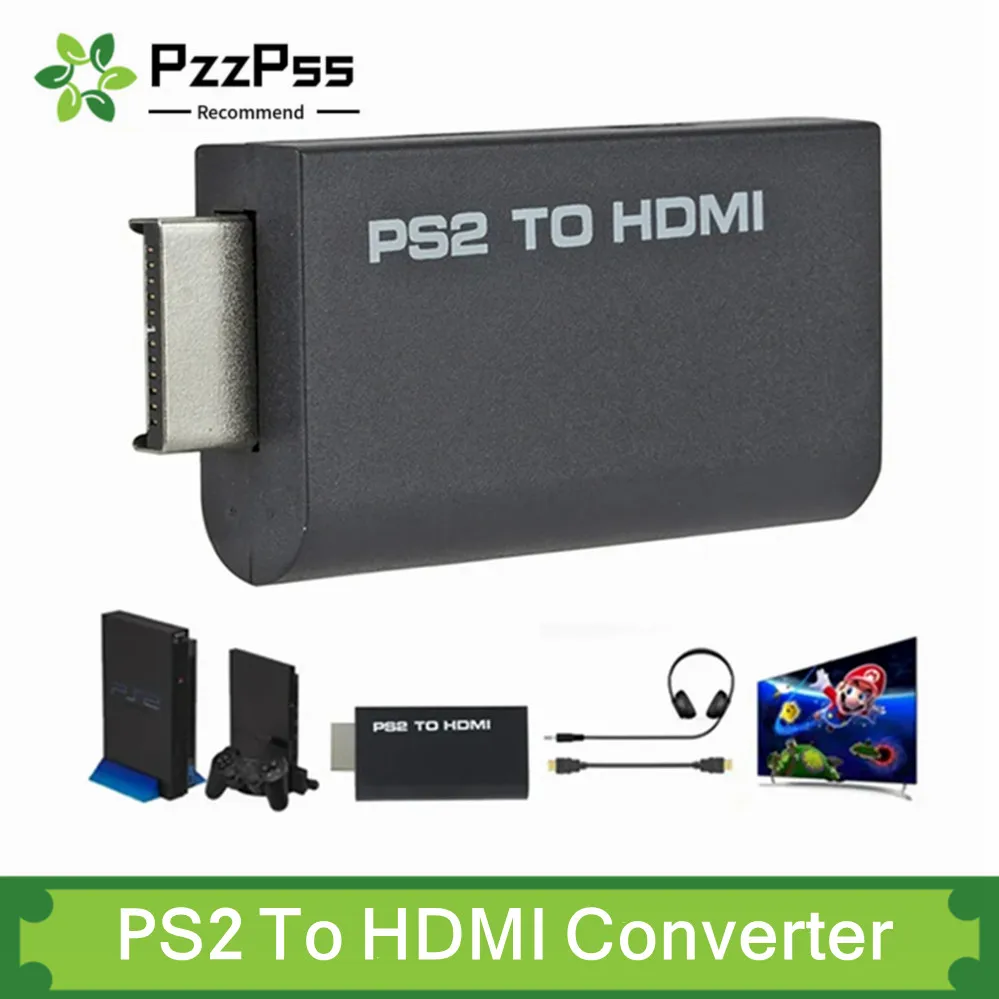 PzzPss-Convertidor de Audio y vídeo compatible con PS2 a HDMI, 480i/480p/576i, con salida de Audio de 3,5 Mm, compatible con todos los modos de visualización de PS2 a HD