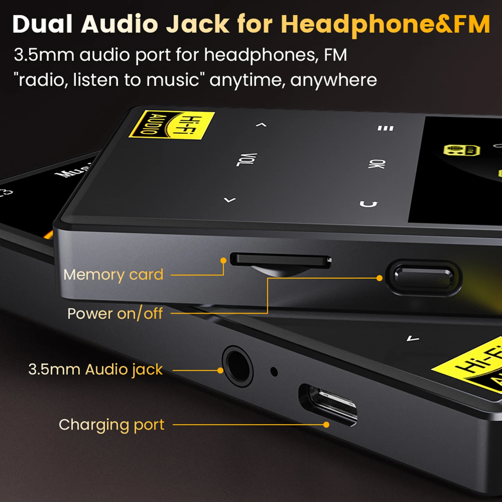 Reproductor de música digital sin pérdidas E-Book Reproductor de MP3 de alta fidelidad digital Radio FM Reproductor de audio de música digital con BT 5.4 para correr y viajar - imagen 5