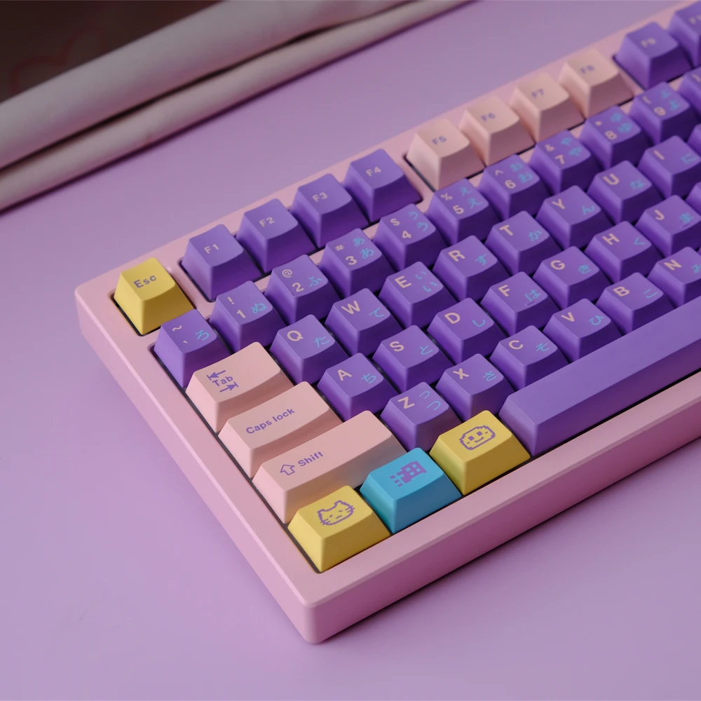 Teclas PBT de perfil de cereza púrpura, Candy Pixels Dye-Sub, 150 teclas divididas ANSI, juego grande de teclas para Teclado mecánico de madera A75