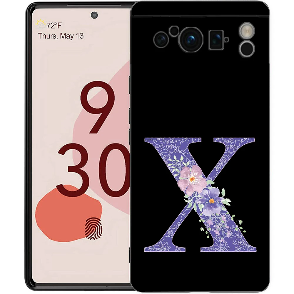 Pour Google Pixel 10 Pro coque de téléphone Pixel 9 Pro XL coque en TPU Pixel 8 Pro 9A 8A 7A 7 6A 6 Pro couverture lettre initiale fleur violette - imagen 5