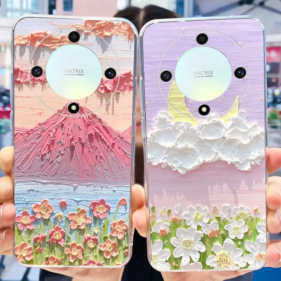 Funda de teléfono con patrón de gato y flores para Honor X9b 2023, funda trasera de TPU de silicona suave para Honor X9b X 9B 5G - imagen 3