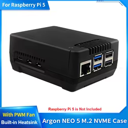 Argon NEO 5 M.2 NVME PCIE carcasa para Raspberry Pi 5 disipador de calor incorporado con ventilador PWM para arranque Raspberry Pi 5 de una unidad NVME M.2