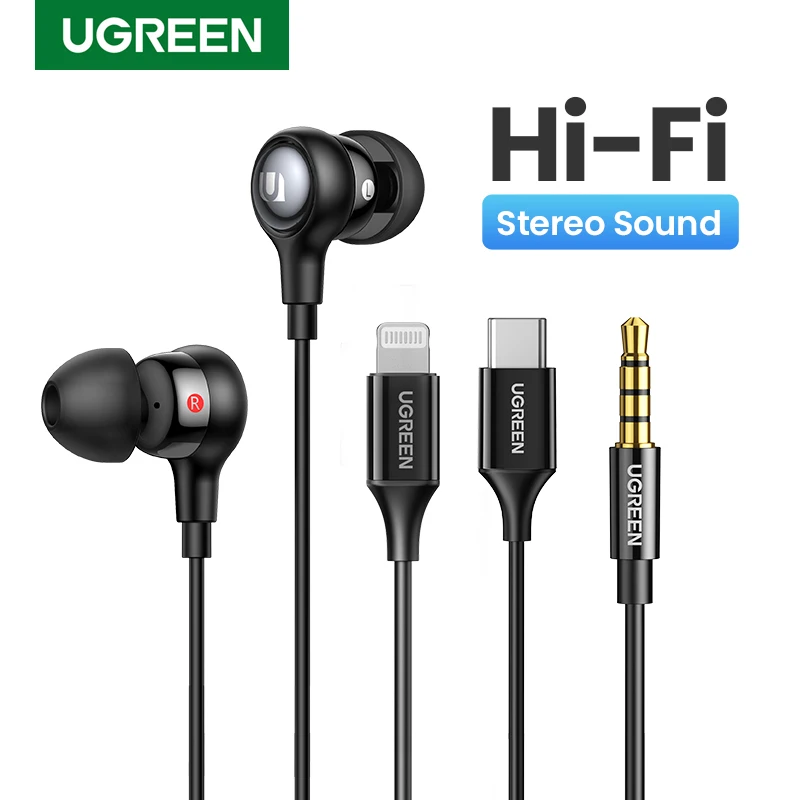 UGREEN-auriculares con cable USB tipo C, audífonos con cable Aux de 3,5mm, micrófono con aislamiento de ruido y Control de volumen para Android MP3/MP4