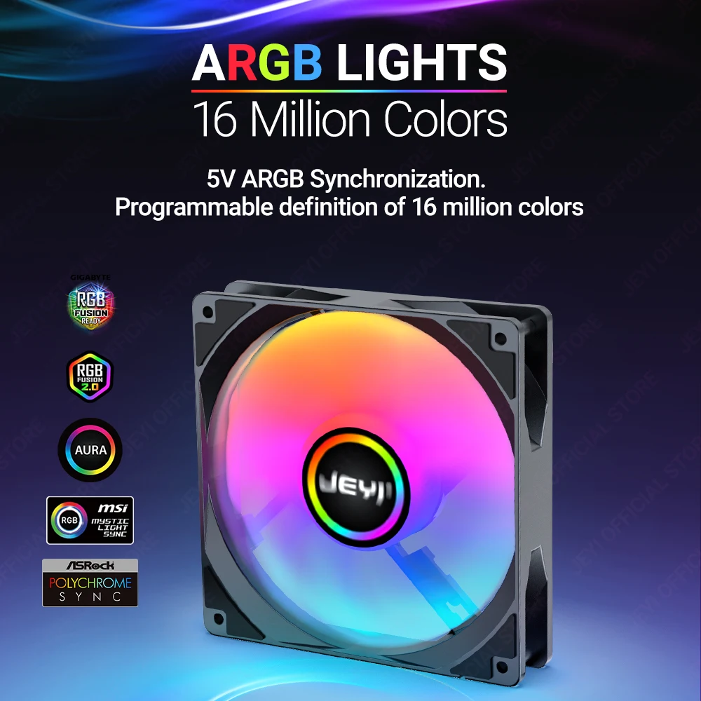 JEYI-Ventilador de refrigeración ARGB para PC, 120mm, AURA SYNC RGB, disipador de calor Ultra silencioso, Ventilador con puerto ARGB de 4 pines PWM y 5V y 3 pines - imagen 4