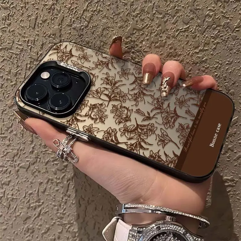 Funda de teléfono con patrón de pequeña flor y boceto marrón para iPhone 17 16 15 14 Plus 13 12 11 16E Pro Max 17 Air X XR XS, funda trasera dura - imagen 3