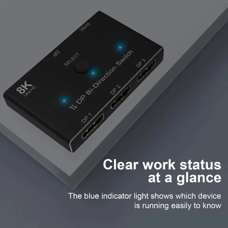 DisplayPort-divisor de interruptor bidireccional de 3 puertos, 8K, DP 1,4, 1x3, conmutador 8K @ 60Hz, 4K @ 144Hz para interruptor de fuente múltiple y pantalla - imagen 3