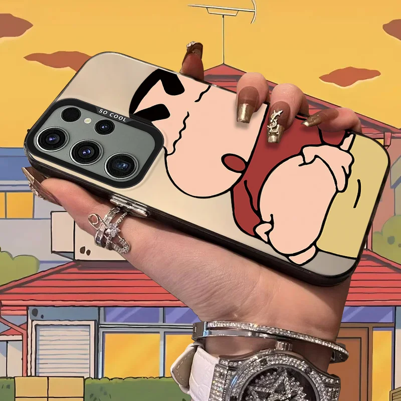 Funda esmerilada C-Crayon S-ShinChan para Samsung Galaxy S25 S24 S23 S22 Ultra S21 Plus S20 FE A73 A72 A71 A56 A55 A54 cubierta acrílica