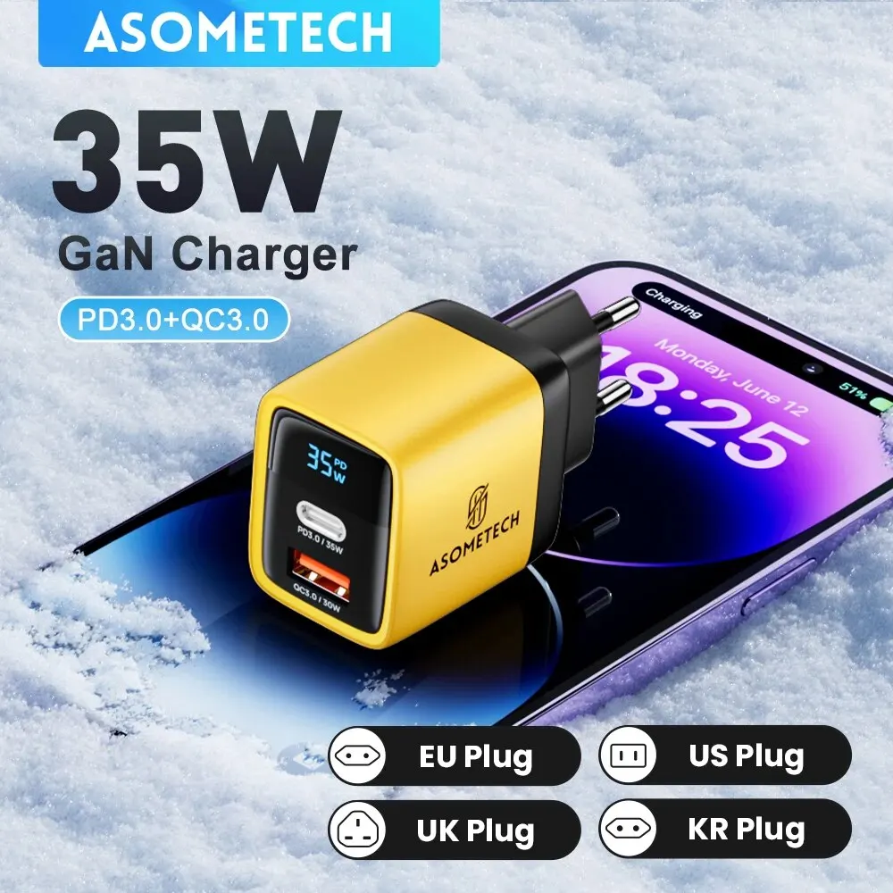 ASOMETECH-cargador USB tipo C de carga rápida, dispositivo con pantalla LED QC3.0, 30W, 25W, PD, PPS, para iPhone 14 Pro, Samsung S23, Xiaomi