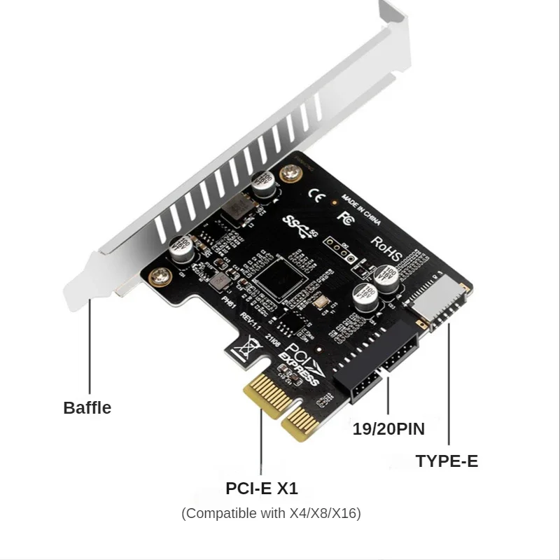 Tarjeta extendida PCIE USB 3,0 PCI Express a USB3 tipo E frontal TYPE-C 19P 20 pines tarjeta de expansión PCI-e tipo C adaptador de controlador