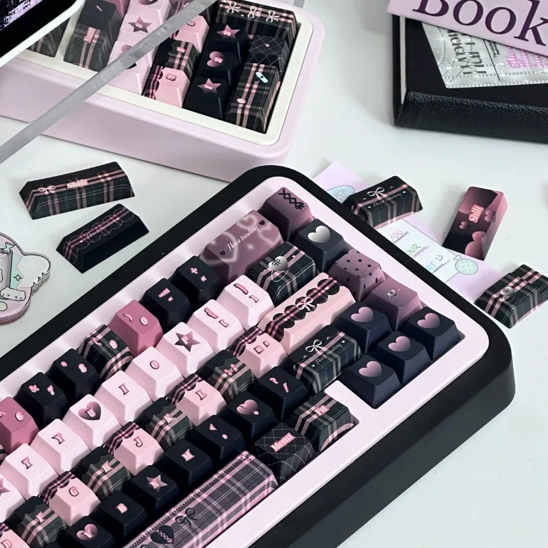 Juego de teclas con tema Rock Sweetheart, 142 teclas PBT, tapa de teclado personalizada para chica, perfil de cereza, teclas de Anime para teclado mecánico - imagen 5