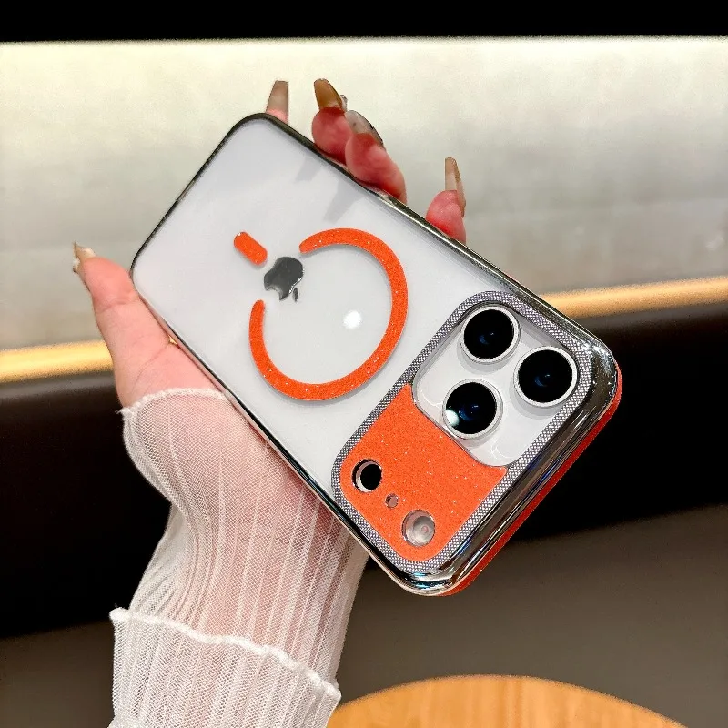 Para Magsafe funda de teléfono de carga inalámbrica para Iphone 17 Pro Max Air Glitter lente protección de cámara cubierta transparente para IPhone17 - imagen 5