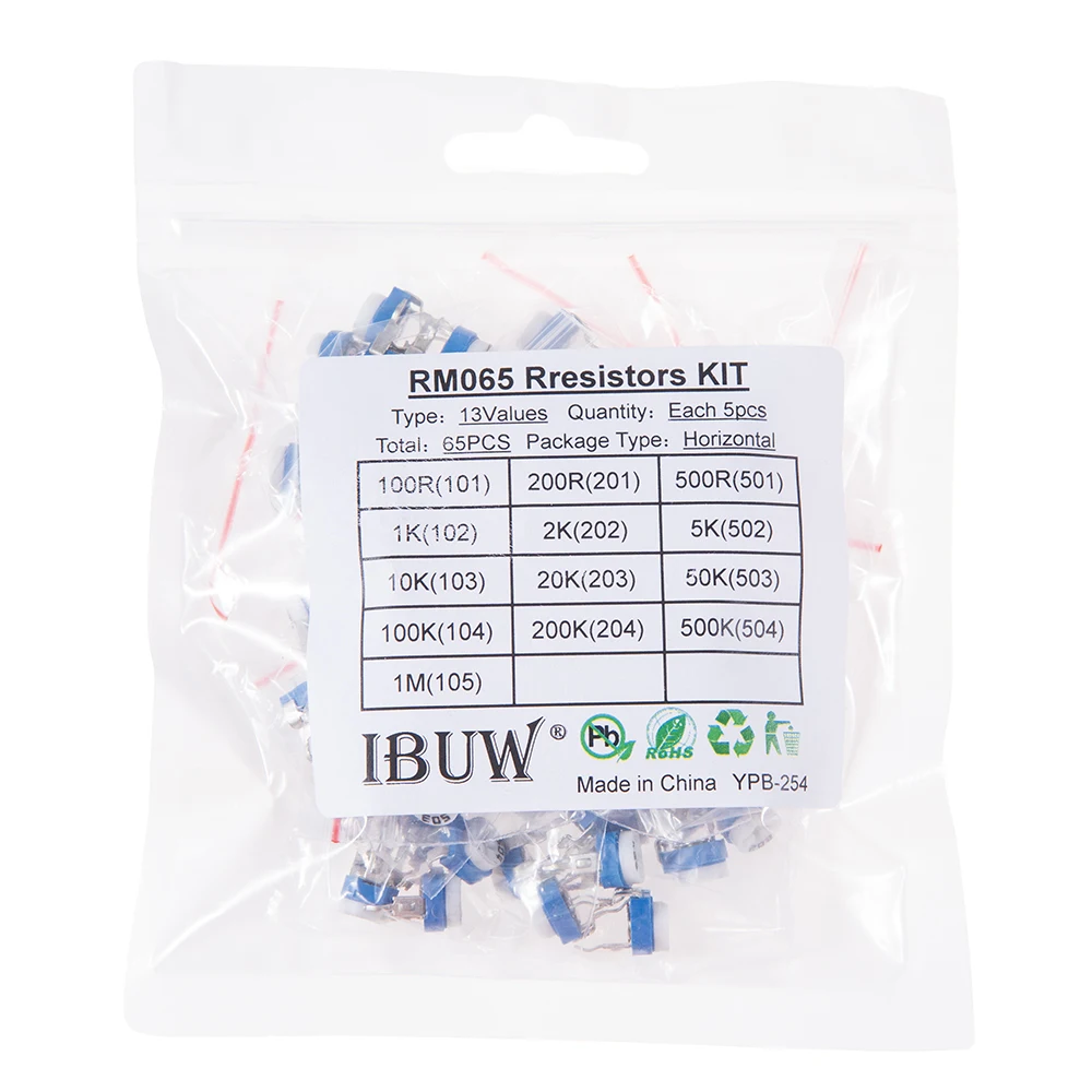 65 Uds potenciómetro recortador RM065 resistencia ajustable 100R ~ 1M potenciómetros 1K 5K 10K 20K 50K 100K 500K 1M resistencias variables - imagen 3