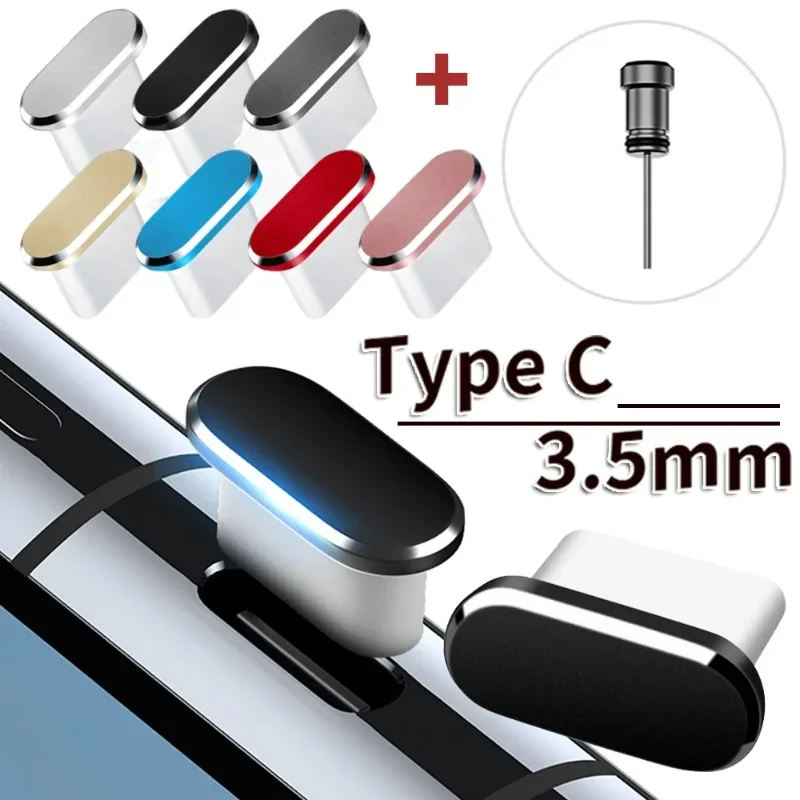 Juego de tapones antipolvo para teléfono tipo C de Metal, puerto USB tipo C y conector para auriculares de 3,5mm, enchufe antipolvo, Pin de tarjeta Sim para Samsung, Huawei y Xiaomi
