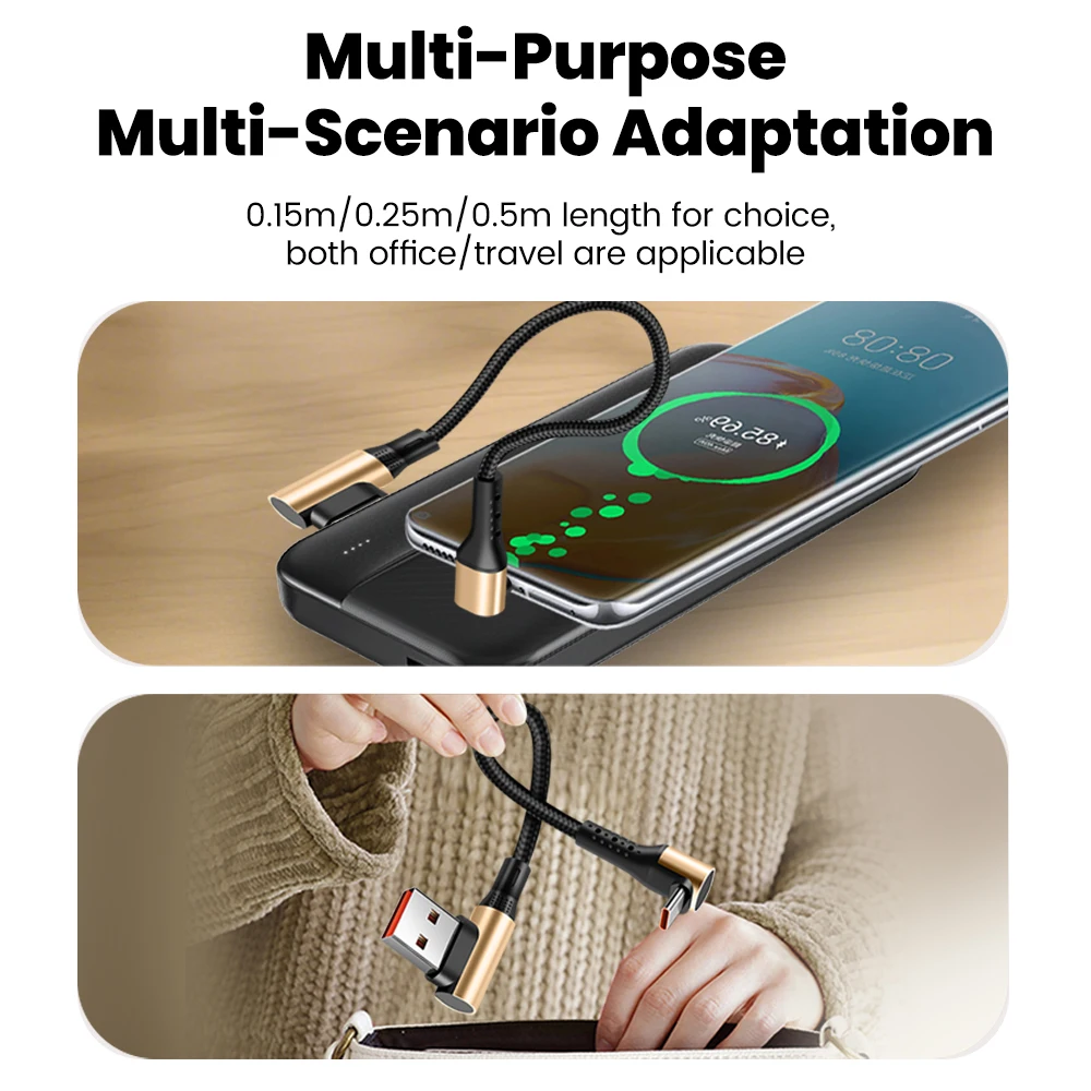 Cable corto de 66W, 0,15 M, 0,25 M, 0,5 M, codo de 90 grados, Cable USB A a tipo C, Cable de carga rápida para iPhone 15 16, batería externa Samsung - imagen 3