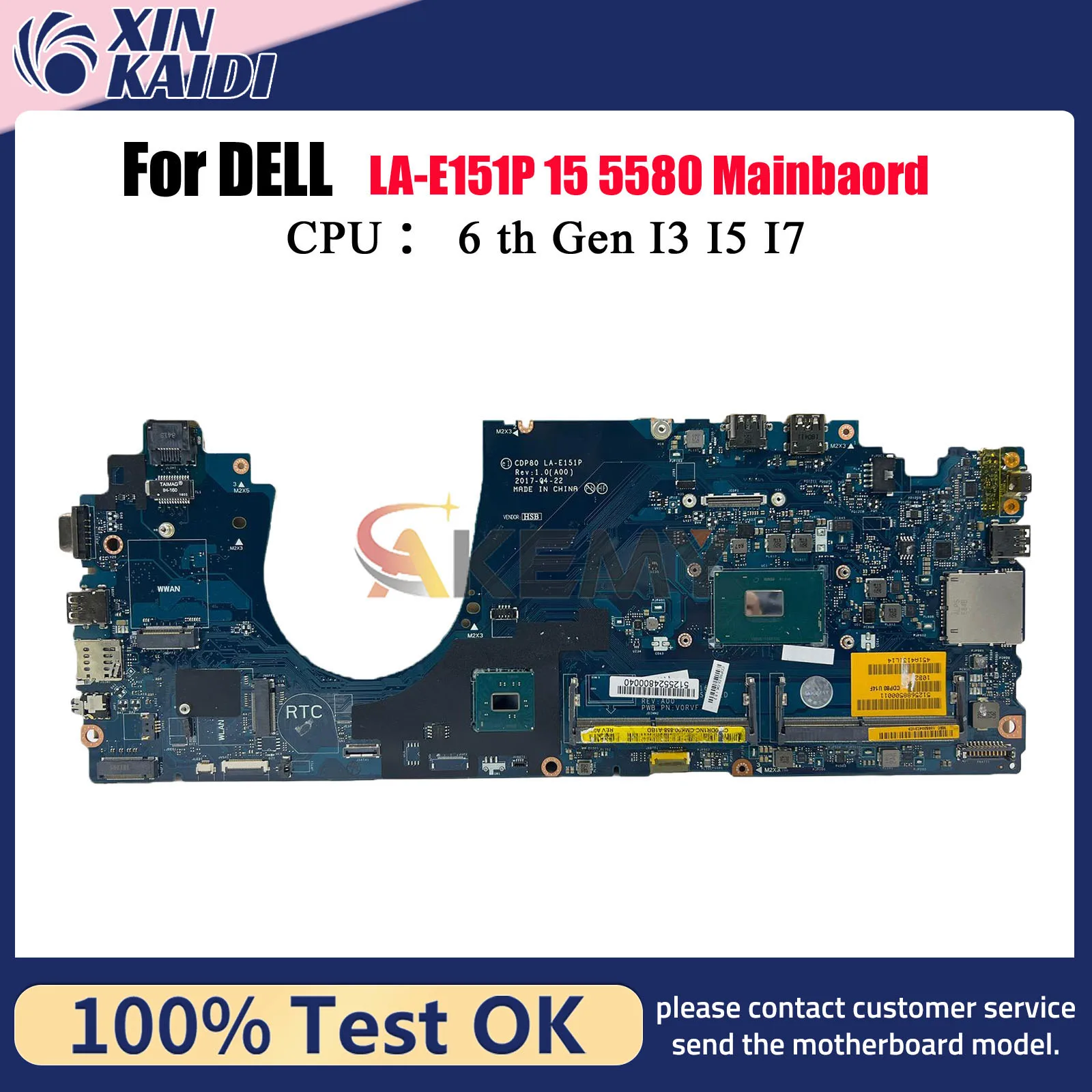For Dell Latitude 5580 Motherboard CDP80 LA-E151P with i5 i7 6/7th Gen CPU 00C144 08T984 0F3F59 0GDGX9 100% Fully Tested