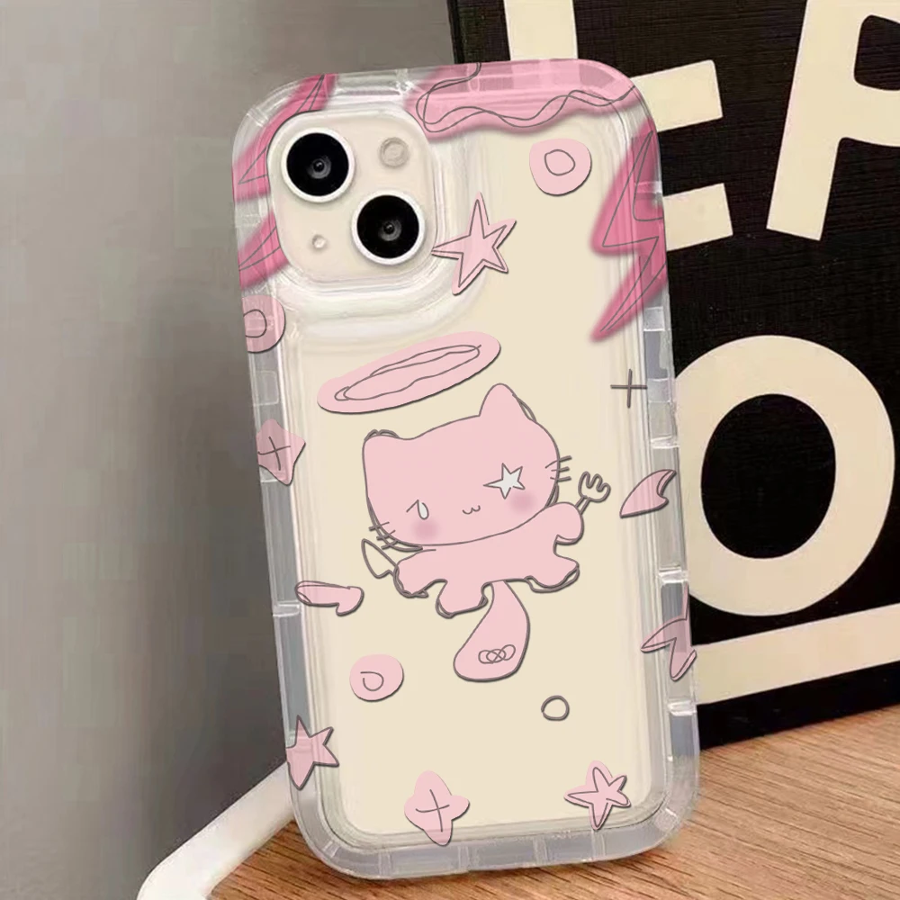 Lindo gato Ángel funda transparente para IPhone 16 15 14 13 12 11 Pro Max 14 15 7 8 Plus X XR XS Max Airbag cubierta a prueba de golpes - imagen 5