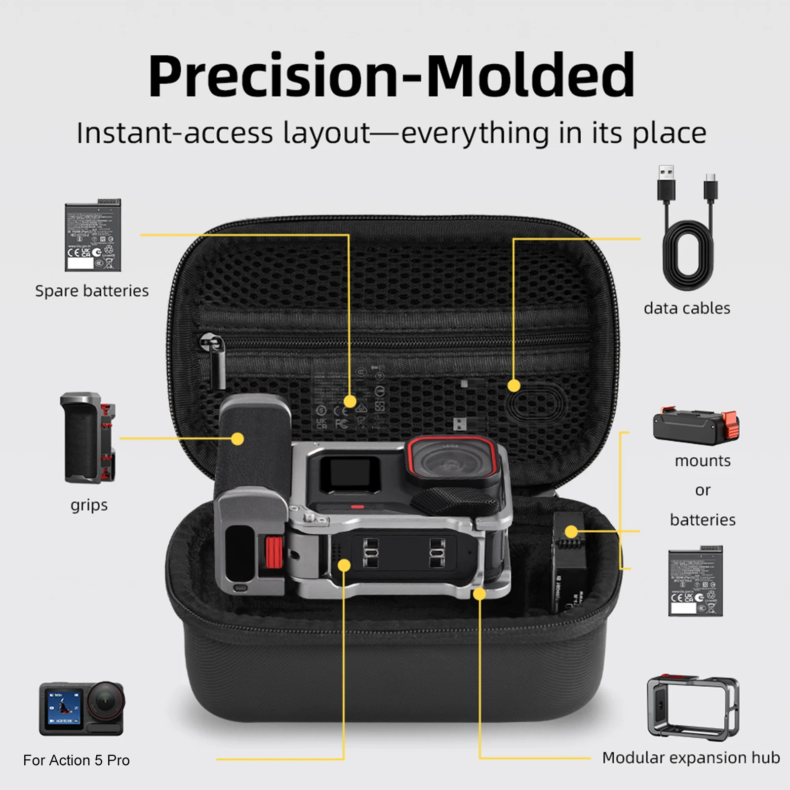 Estuche de transporte duro para DJI Action 5 Pro, estuche de transporte con mango, bolsa de almacenamiento, caja de viaje, accesorios para DJI Action 5 Pro - imagen 4