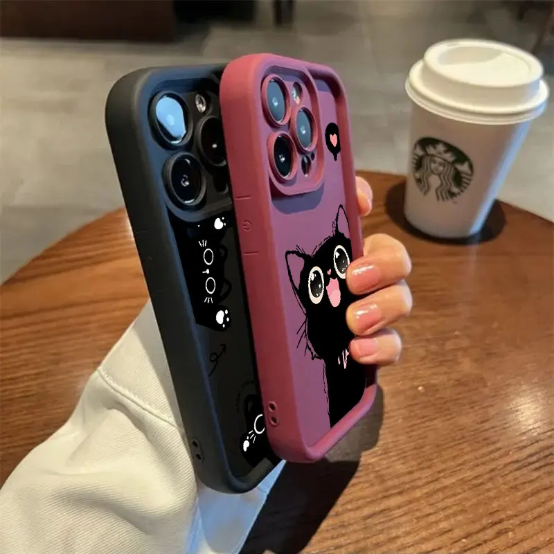 Funda de teléfono con diseño de gato negro Hello S24FE para Samsung S25 S24 S23 Ultra 5G S22 S20 Plus S21 FE, Funda con gatos bonitos Galaxy S25Ultra - imagen 3