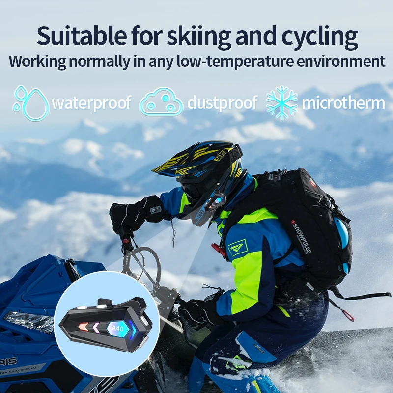 Auriculares para casco de motocicleta A40 Bluetooth V5.3 RGB luces coloridas auriculares IPX6 impermeable respuesta automática auriculares para motocicleta - imagen 5