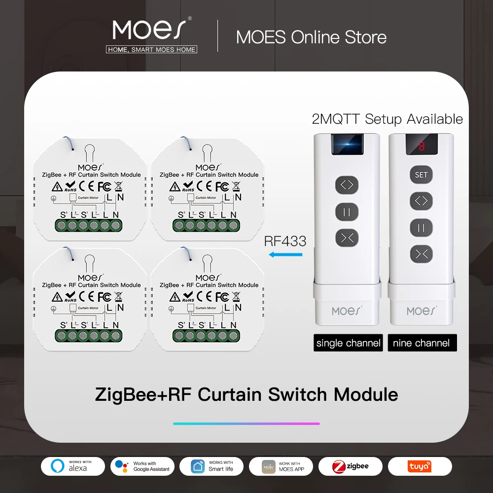 MOES-Módulo de interruptor de cortina inteligente ZigBee RF433 para persiana enrollable motorizada, Motor 2mqtt, aplicación Smart Life, Alexa y Google Home - imagen 2