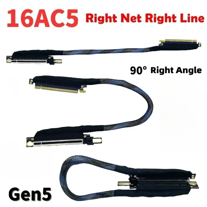 90 ángulo recto plateado PCIE 5,0 X16 tarjeta gráfica GPU Cable de extensión PCI E 5,0 16X GEN5 64GT \ S AI servidor 5090 Cable elevador - imagen 2