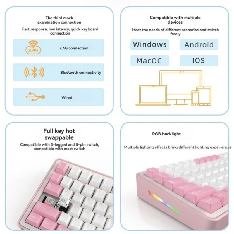 Kit de teclado NEKEYSprig80, junta multimodo inalámbrica personalizada, Kit de teclado mecánico CNC de aluminio de intercambio en caliente, teclado de oficina para juegos - imagen 4
