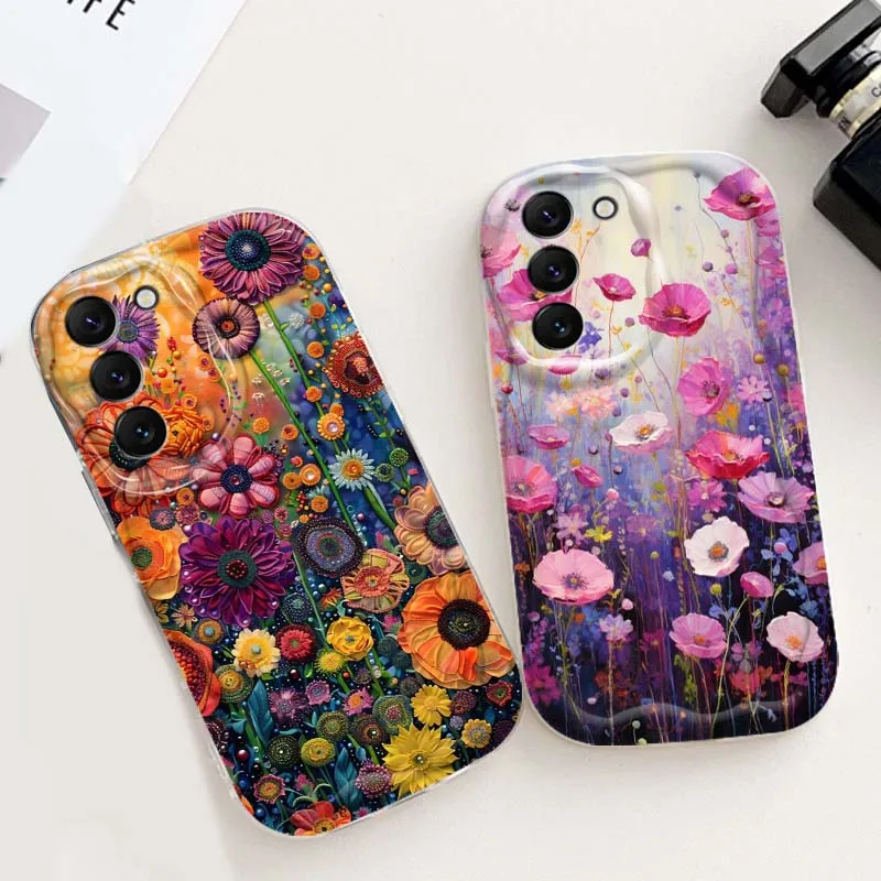 Funda de teléfono con pintura al óleo de flores para Samsung S25 S24 S23 S22 S21 S20 A04 A05s A05 A06 Ultra Plus FE 5G Wave Oil - imagen 5