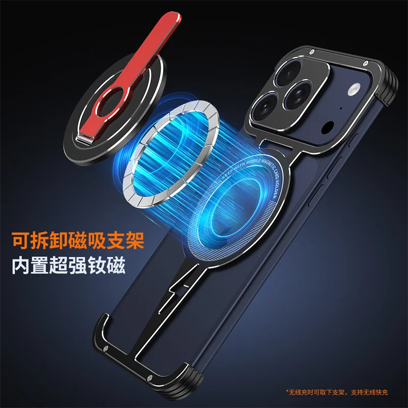 Funda de teléfono con soporte magnético Magsafe de Metal para iPhone 17 ProMax 17Pro 17 Air, aleación de aluminio, sin montura, protección de lente a prueba de golpes - imagen 3
