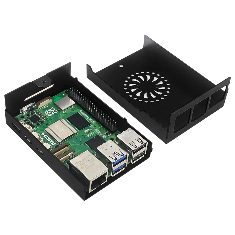 Raspberry Pi 5 carcasa de aleación de aluminio carcasa de Metal negro enfriador activo opcional velocidad ajustable ventilador PWN PD 27W fuente de alimentación para PI5 - imagen 5