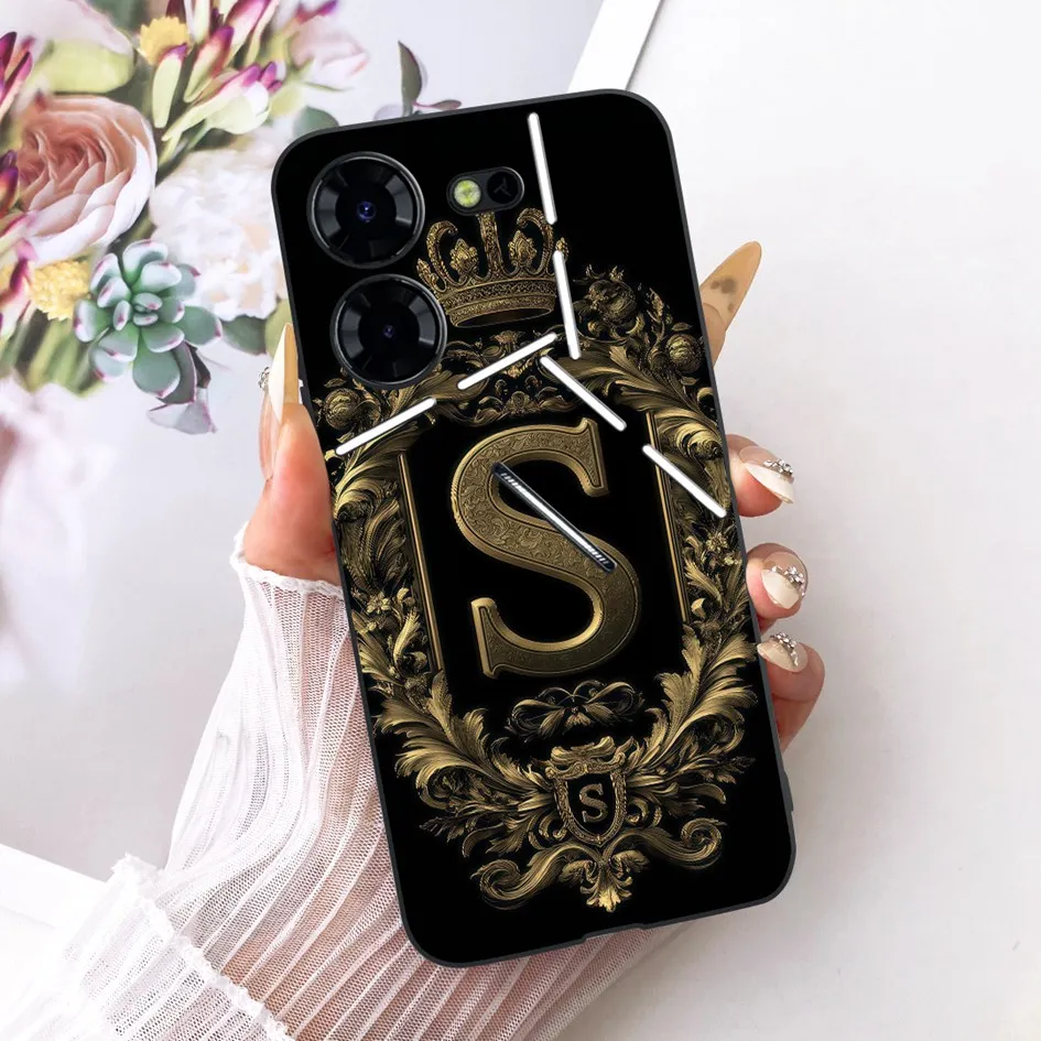 Para Tecno Pova 5 4G LH7n funda Pova 5 Pro 5G LH8n cubierta encantadora corona letras suave cubierta de silicona negra para Tecno Pova5 Pro parachoques - imagen 4