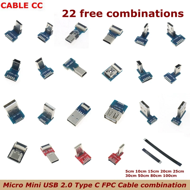 FFC Mini Micro USB extensión tipo C Cable de cinta 90 FPV delgado plano suave Flexible carga FPC FPV Monitor cardán de mano sin escobillas