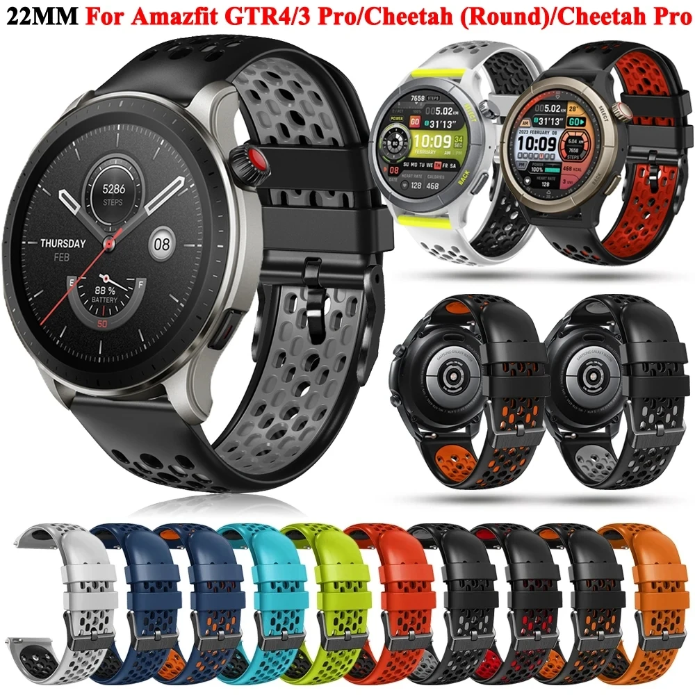 Pulsera de silicona de 22mm para Amazfit GTR 4/3 Pro/2e/gtr47 mm, correas redondas para reloj inteligente Amazfit Cheetah Pro