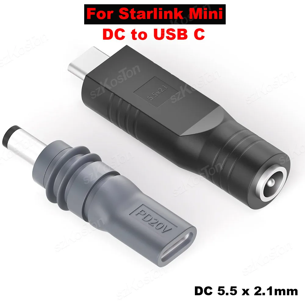 2 uds para Starlink Mini hembra DC a USB C macho Cable de alimentación adaptador convertidor para Starlink Mini Cable de alimentación para acampar al aire libre
