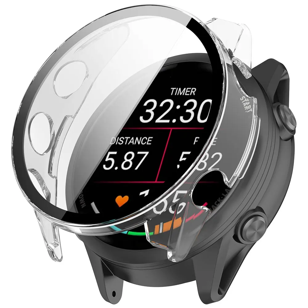 Caja de reloj de PC + película de vidrio para Garmin Forerunner 570 42mm 47mm cubierta protectora de pantalla + marco de vidrio templado Forerunner 970 47mm - imagen 4