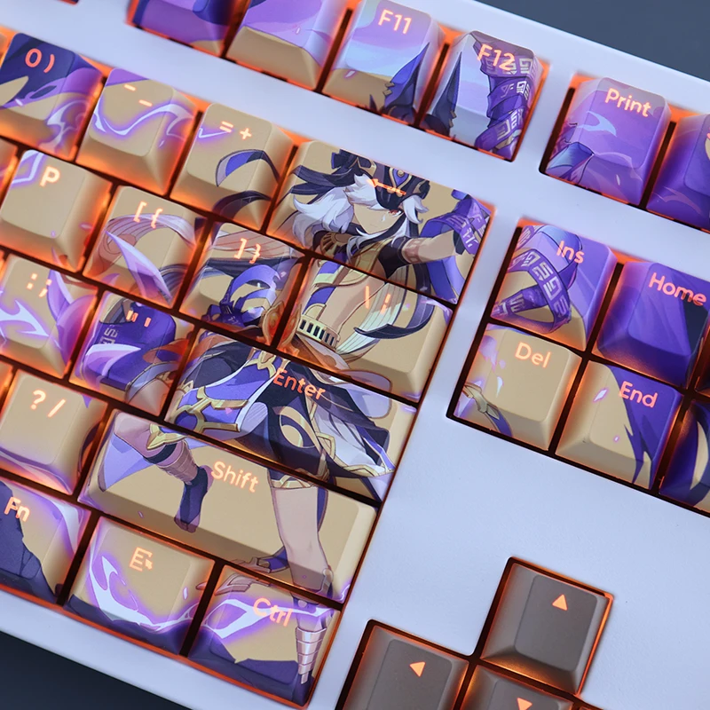 Juego de 108 teclas Genshin Impact Cyno, Keycap PBT Dye, teclas retroiluminadas de dibujos animados, Anime, para juegos, ANSI 61, 87, 104, 108 - imagen 5